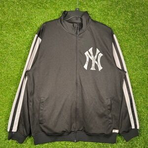 True Fan MLB New‎ York Yankees Track Jacket Mens XL Black Full Zip Script Back